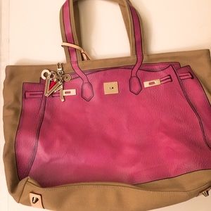 V73 Pink Printed Canvas Shoulder Handbag
